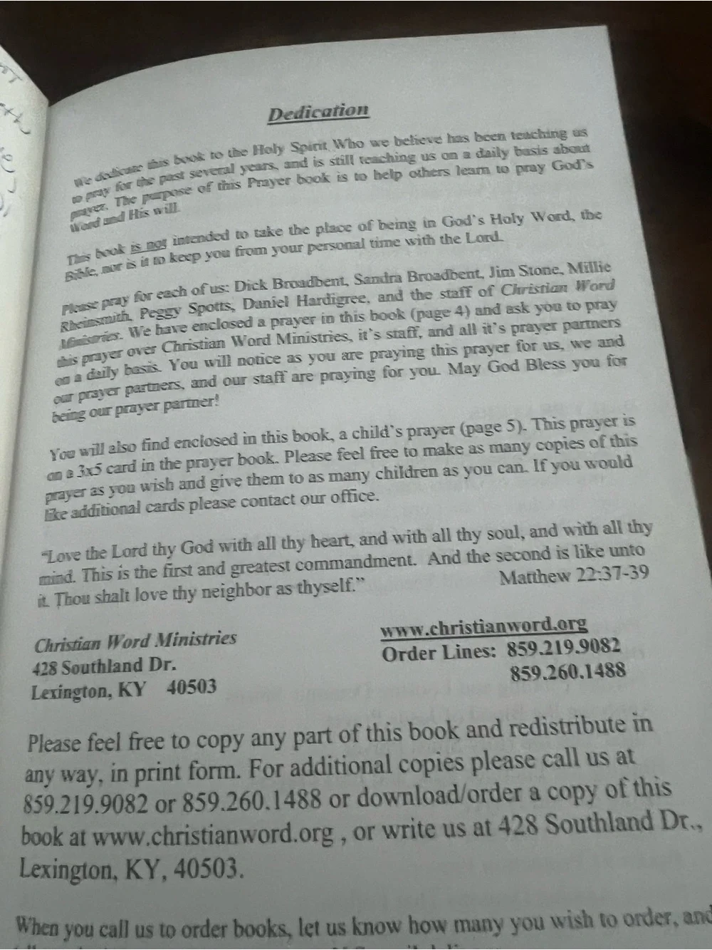 Prayers published by Christian Word Ministries # 514